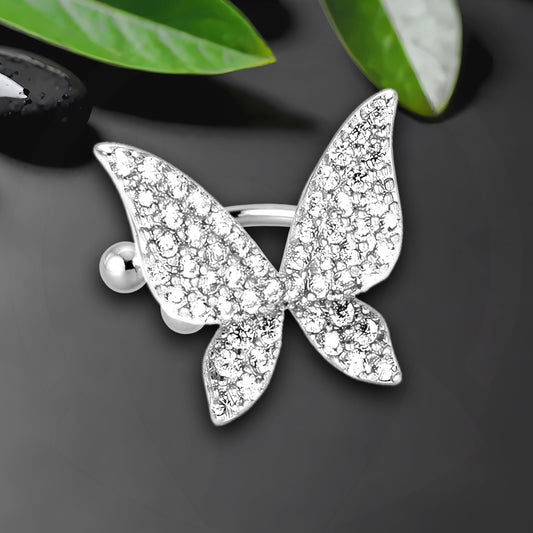 Platinum Plated Ear Cuff with Butterfly and Zirconia