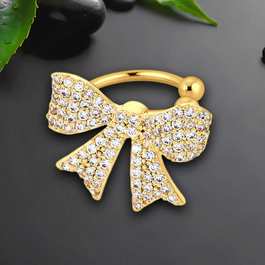 Gold Plated Ear Cuff with Bow and Zirconia