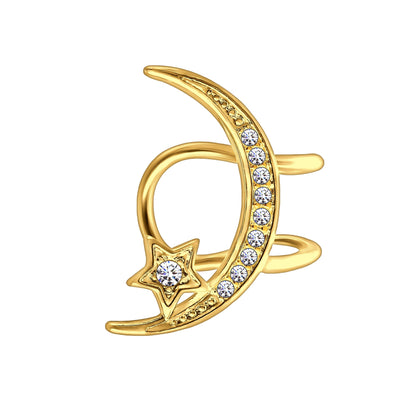 Gold Plated Ear Cuff with Crystal Moon and Star