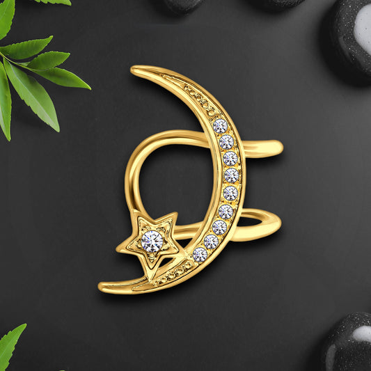 Gold Plated Ear Cuff with Crystal Moon and Star