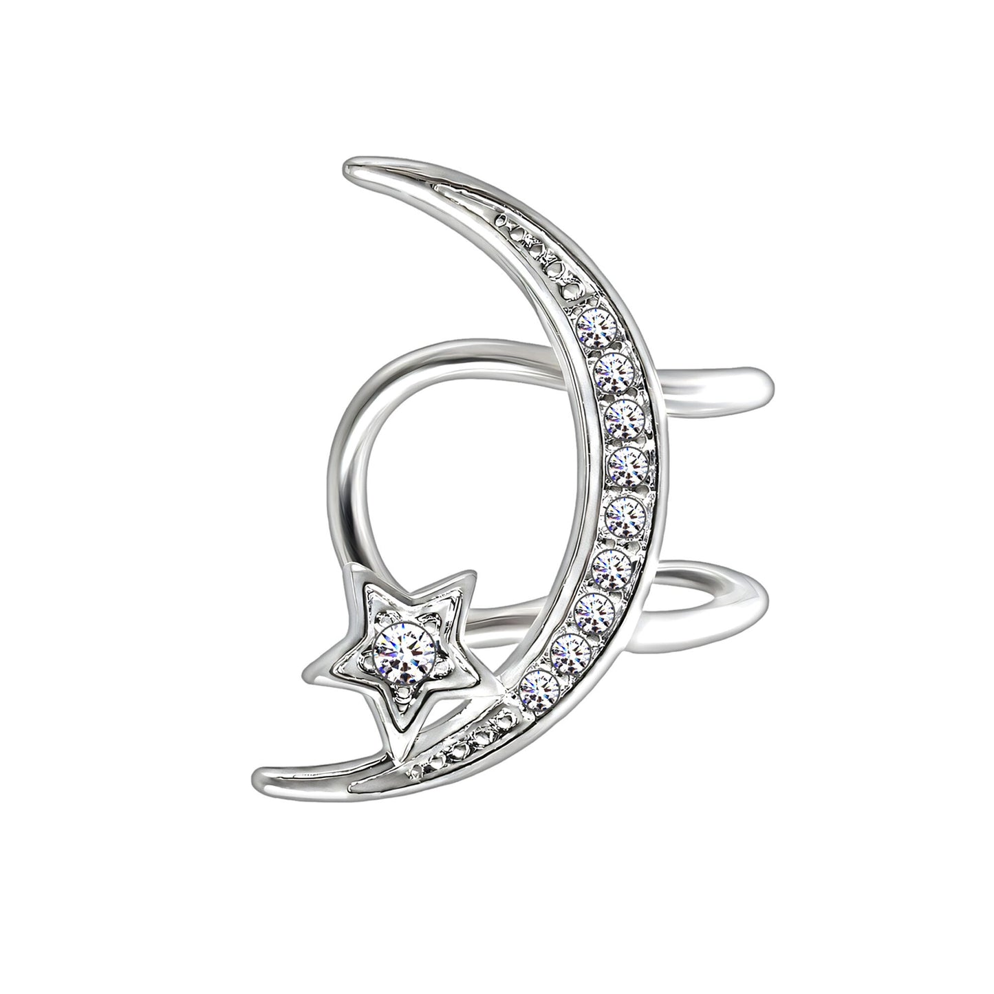 Platinum Plated Ear Cuff with Crystal Moon and Star