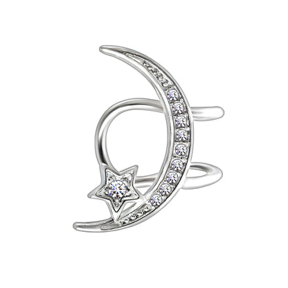 Platinum Plated Ear Cuff with Crystal Moon and Star
