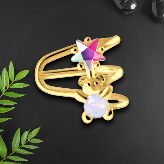 Gold Plated Ear Cuff with Cute Bear and Crystal Star