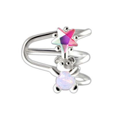 Platinum Plated Ear Cuff with Cute Bear and Crystal Star
