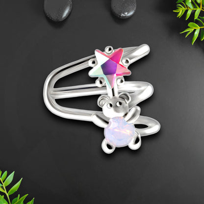 Platinum Plated Ear Cuff with Cute Bear and Crystal Star