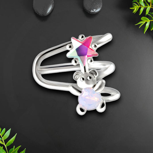 Platinum Plated Ear Cuff with Cute Bear and Crystal Star