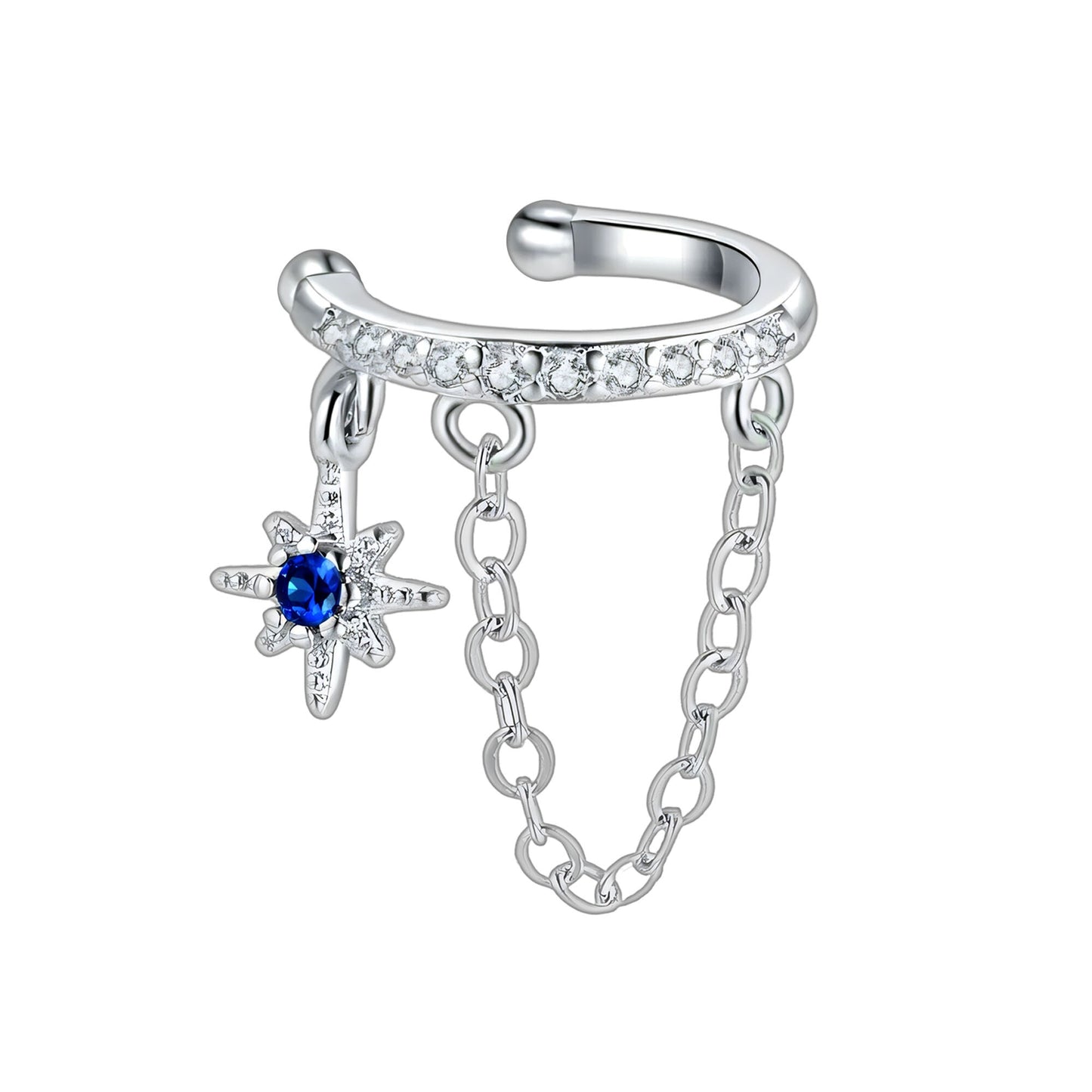 Platinum Plated Ear Cuff with Chain and Zirconia