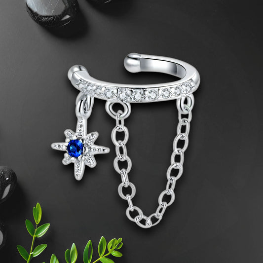 Platinum Plated Ear Cuff with Chain and Zirconia