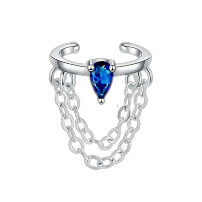 Platinum Plated Ear Cuff with Chain and Zirconia