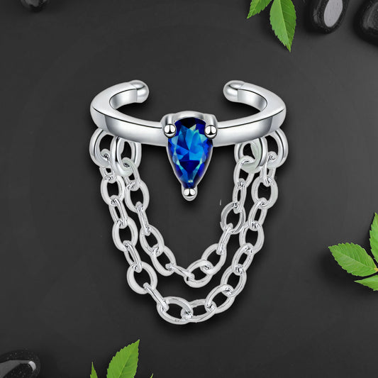 Platinum Plated Ear Cuff with Chain and Zirconia