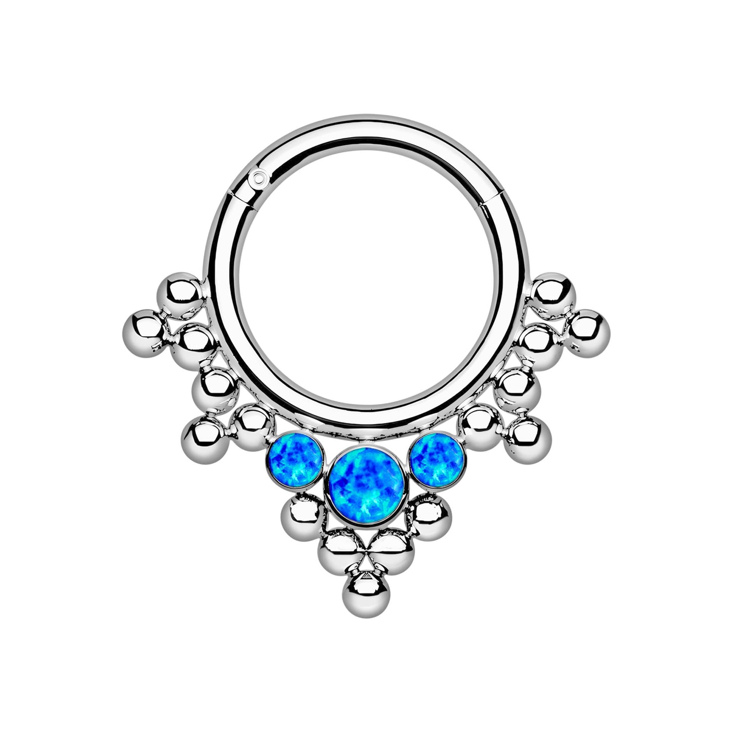 Titanium Clicker Ring with Bezel Set and Blue Opal