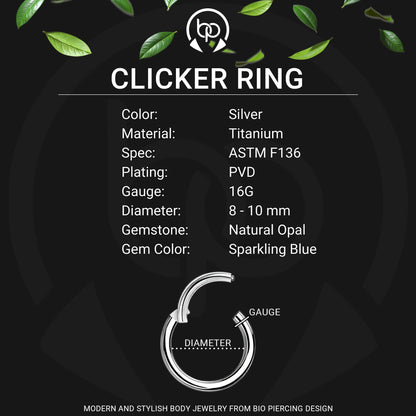 Titanium Clicker Ring with Bezel Set and Blue Opal