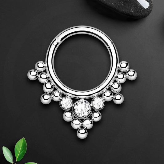 Titanium Clicker Ring with Bezel Set and Clear CZ