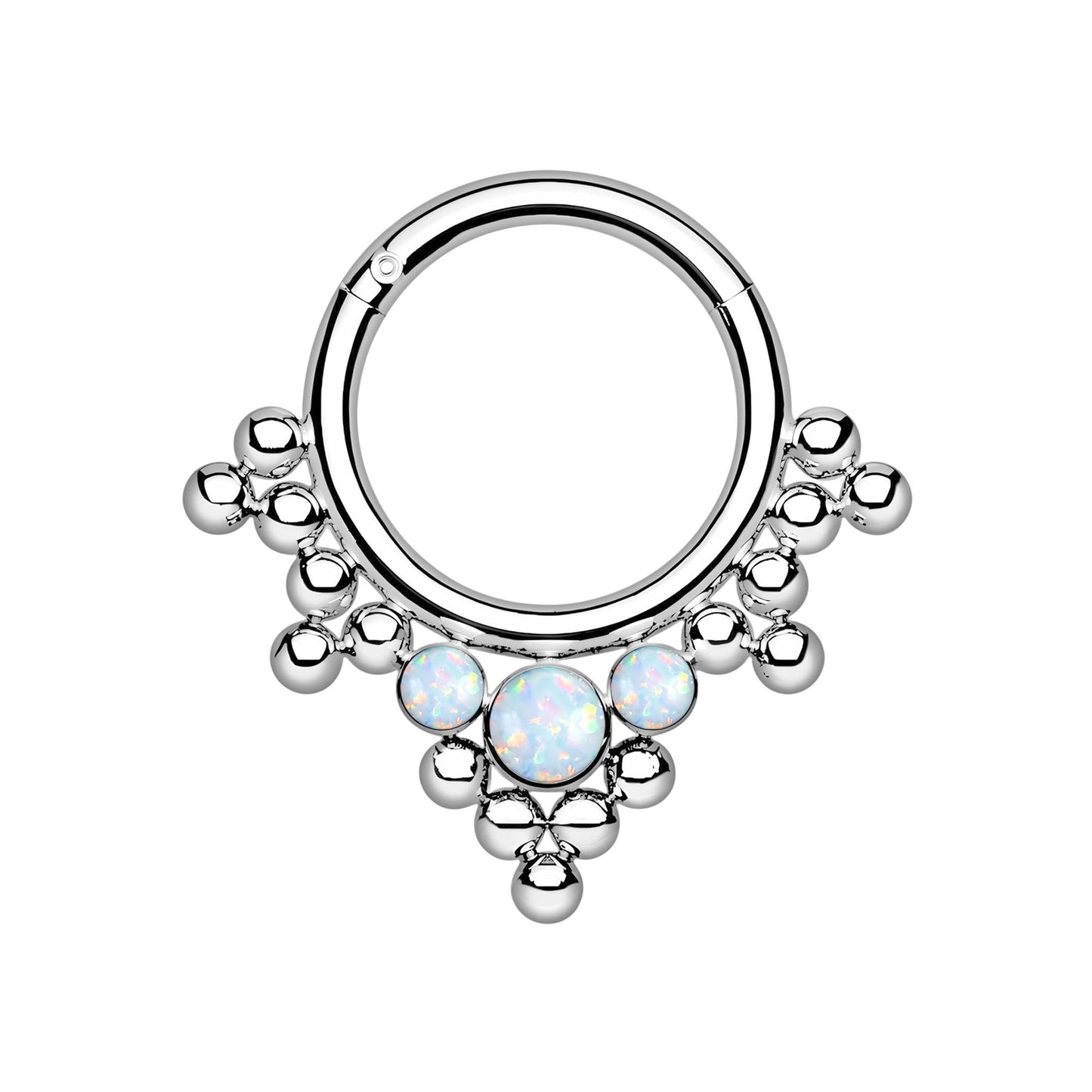Titanium Clicker Ring with Bezel Set and White Opal