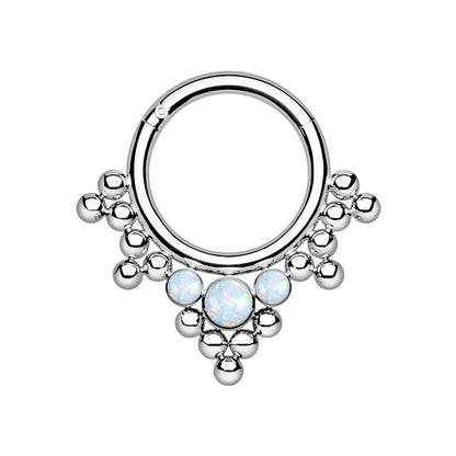 Titanium Clicker Ring with Bezel Set and White Opal