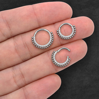 Titanium Clicker Ring with Beads and Crystals