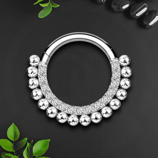 Titanium Clicker Ring with Beads and Crystals