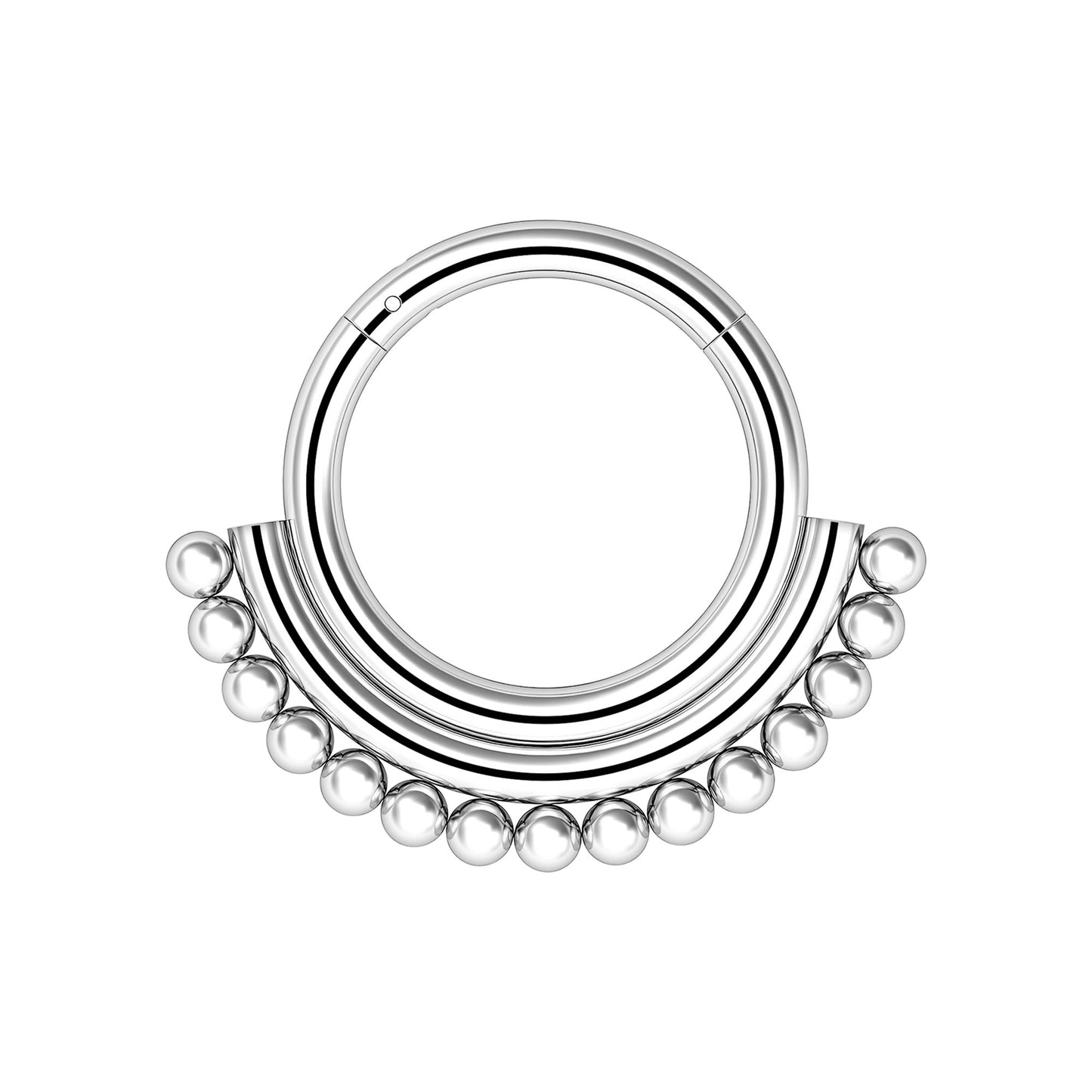 Titanium Clicker Ring with Double Lines and Beads