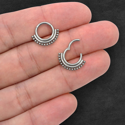 Titanium Clicker Ring with Double Lines and Beads
