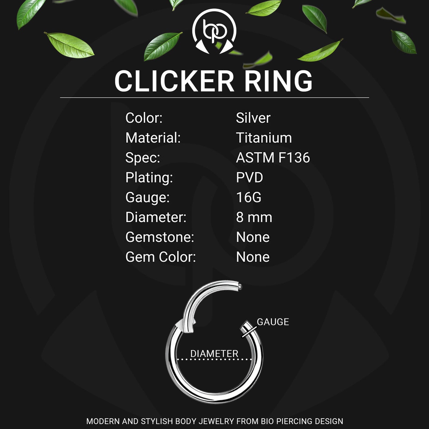 Titanium Clicker Ring with Double Lines and Beads