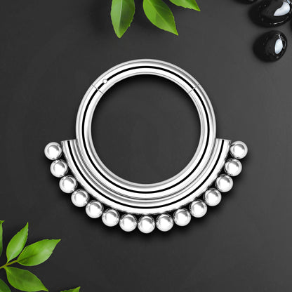 Titanium Clicker Ring with Double Lines and Beads