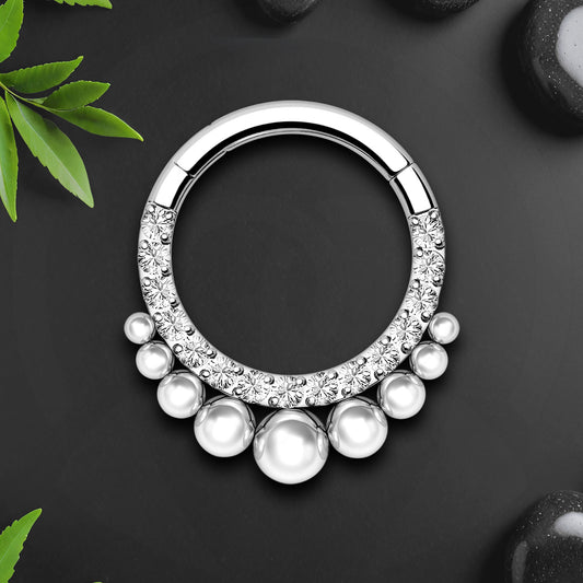 Titanium Clicker Ring with Beads Ornament and CZ