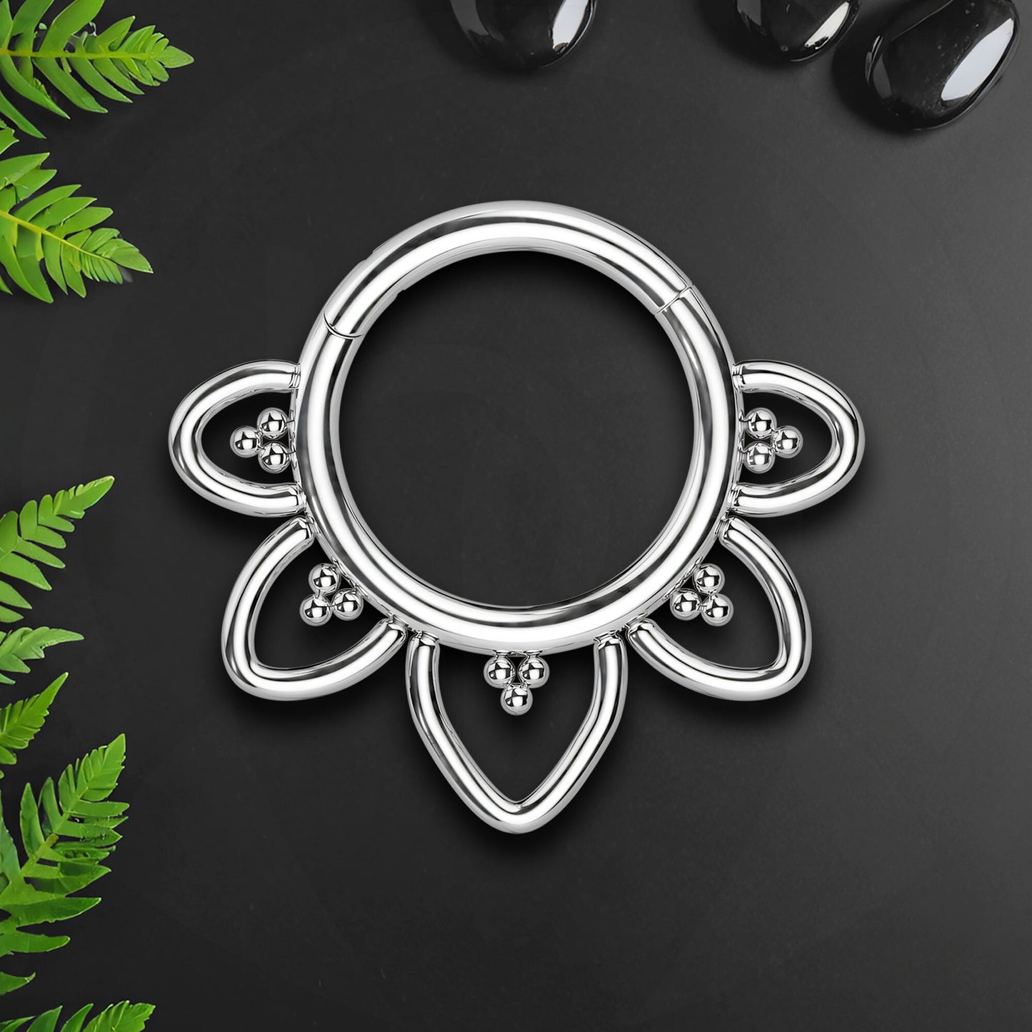 Titanium Clicker Ring with Flower Petals