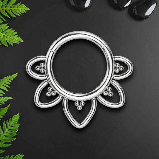 Titanium Clicker Ring with Flower Petals
