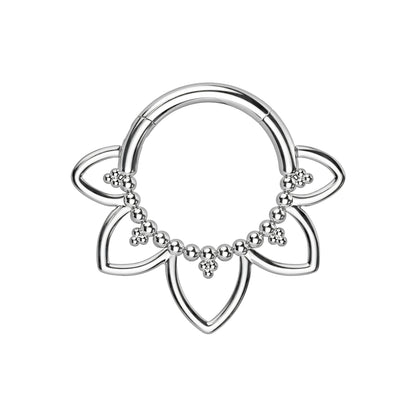 Titanium Clicker Ring with Flower Petals and Beads