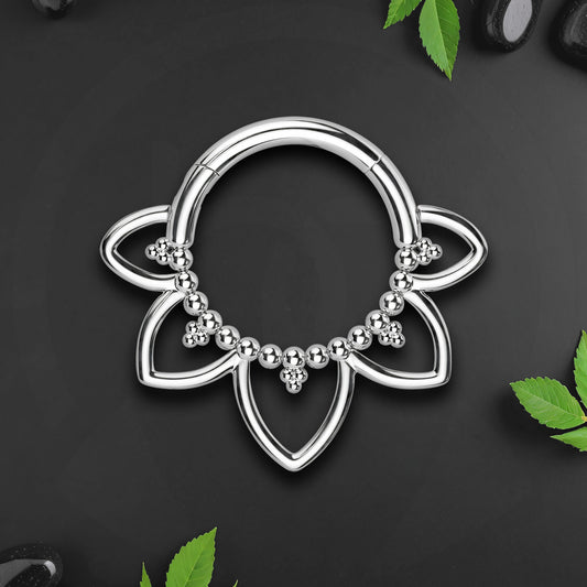 Titanium Clicker Ring with Flower Petals and Beads
