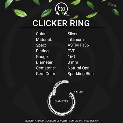 Titanium Clicker Ring with Blue Opal Bezel Set