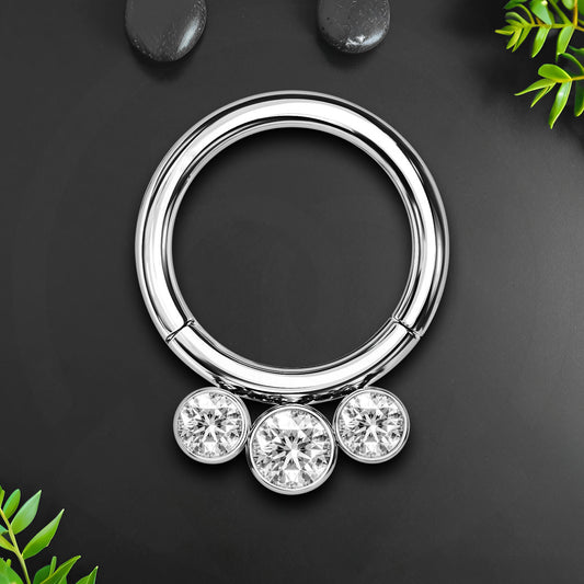 Titanium Clicker Ring with Zirconia Bezel Set