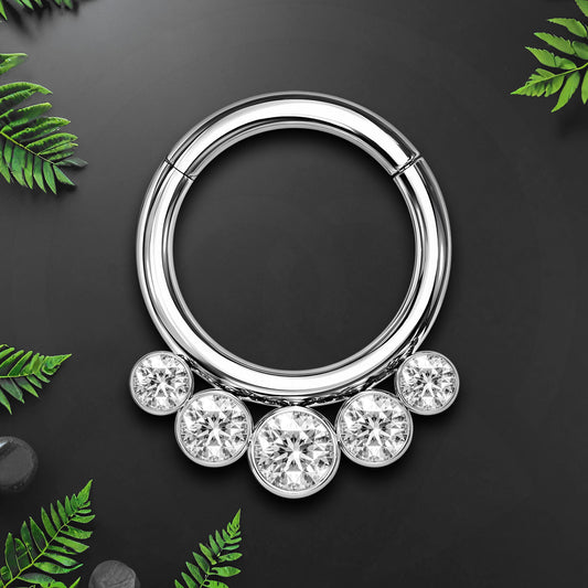 Titanium Clicker Ring with Five Zirconia Bezel Set