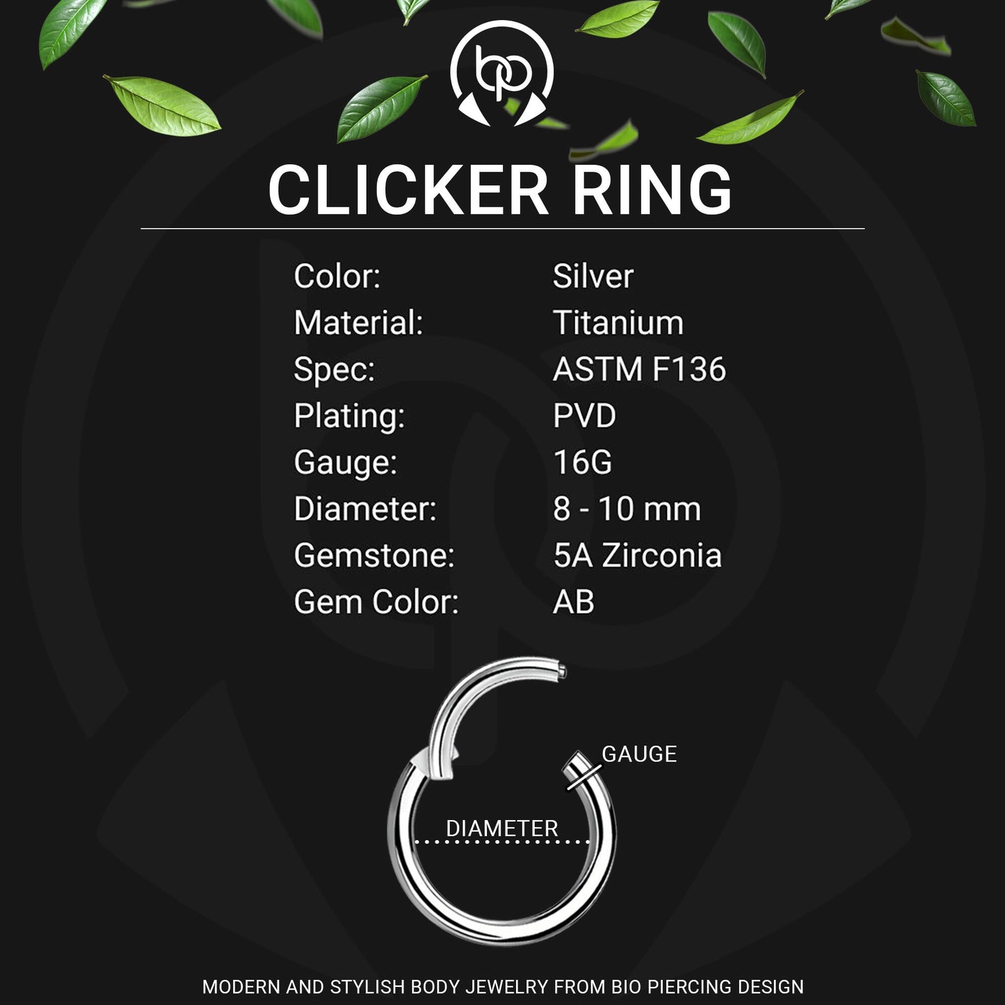 Titanium Clicker Ring with Double Raw Aurora Borealis CZ