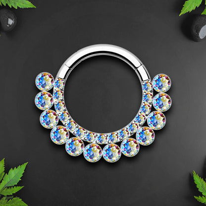 Titanium Clicker Ring with Double Raw Aurora Borealis CZ