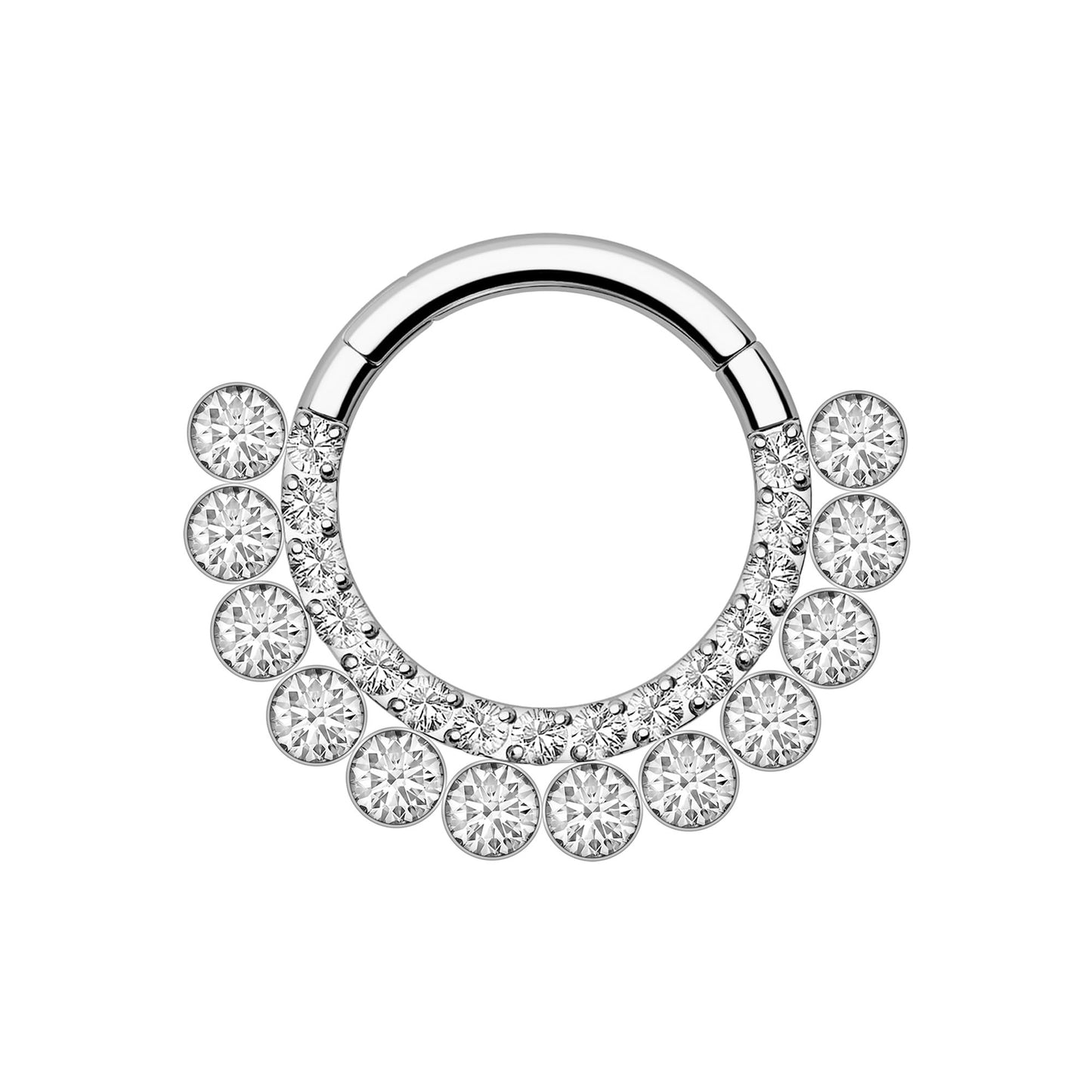 Titanium Clicker Ring with Double Raw Clear Zirconias
