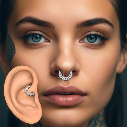 Titanium Clicker Ring with Double Raw Clear Zirconias