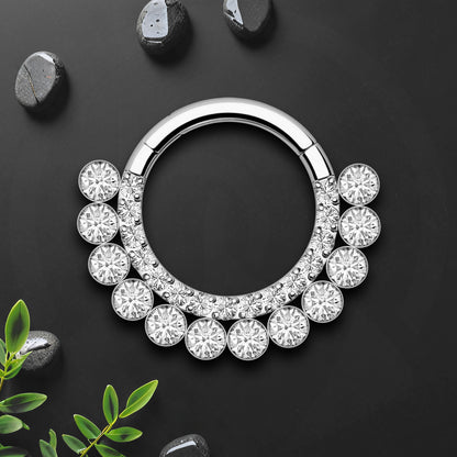 Titanium Clicker Ring with Double Raw Clear Zirconias