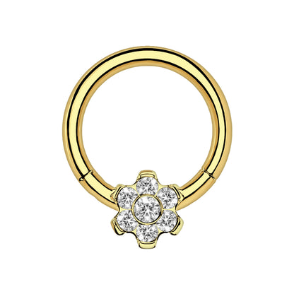Titanium Clicker Ring with Flower Ornament