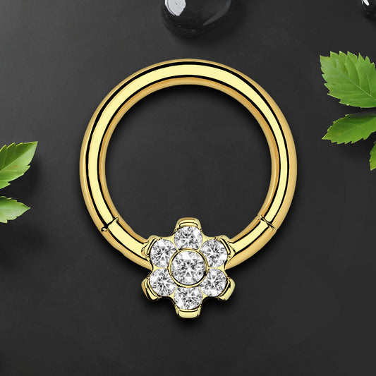 Titanium Clicker Ring with Flower Ornament