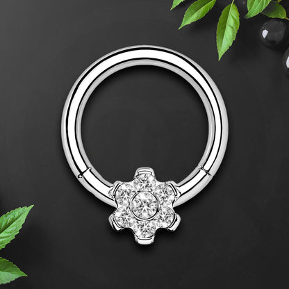 Titanium Clicker Ring with Flower Ornament