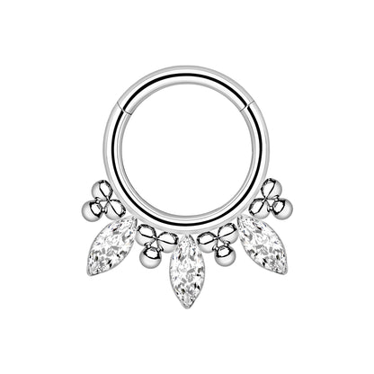 Titanium Clicker Ring with Beads and Marquise CZ