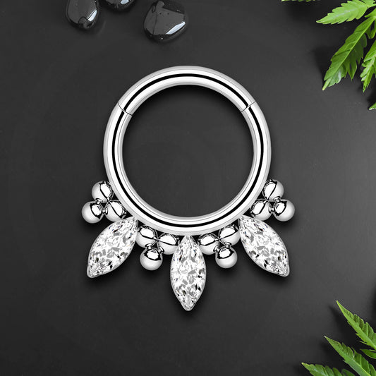 Titanium Clicker Ring with Beads and Marquise CZ