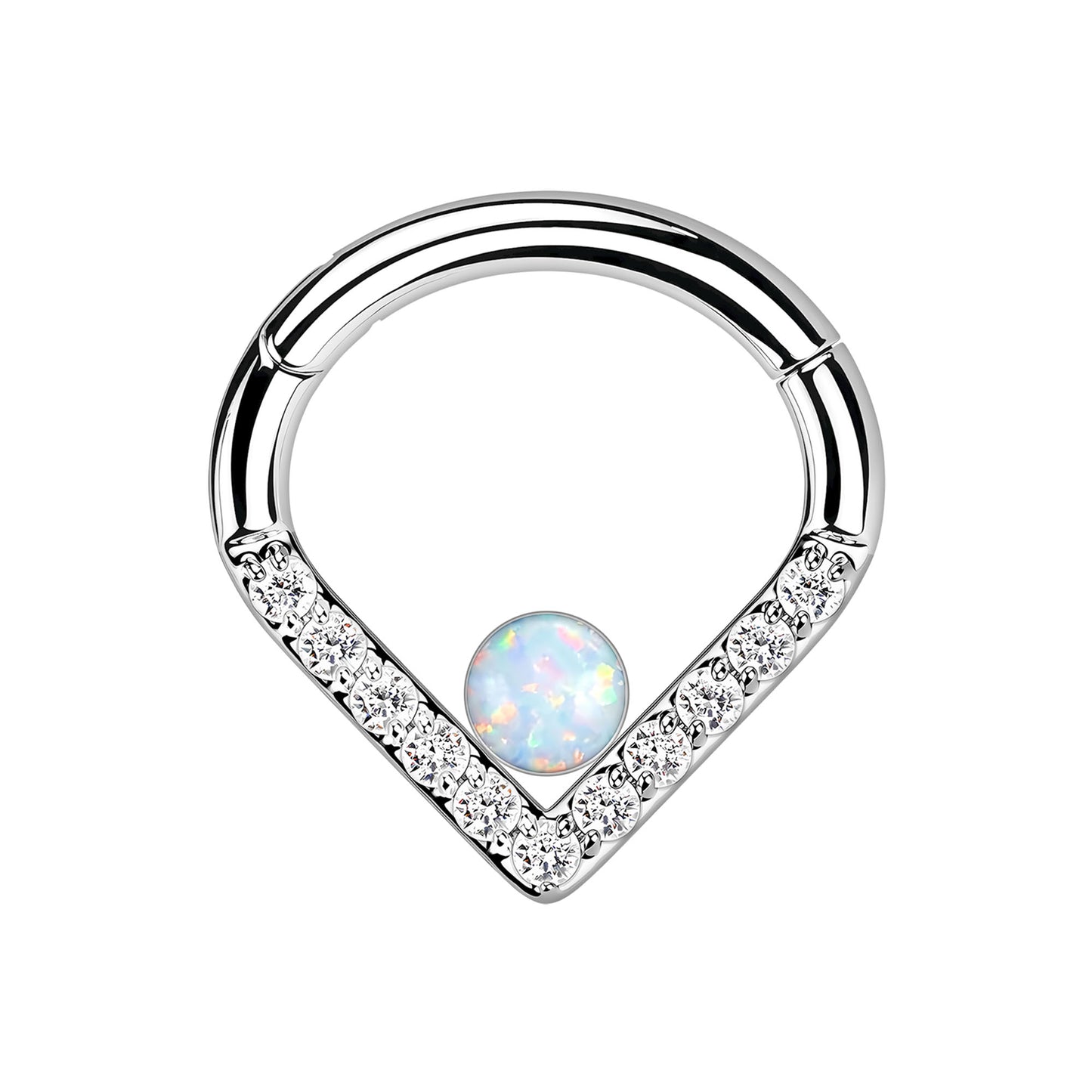 Titanium Clicker Ring in Teardrop Shape with White Opal