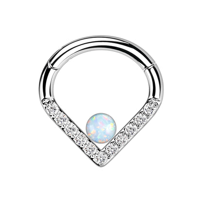 Titanium Clicker Ring in Teardrop Shape with White Opal
