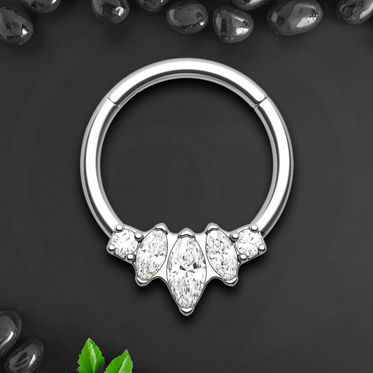 Titanium Clicker Ring with Three Marquise Crystals Set