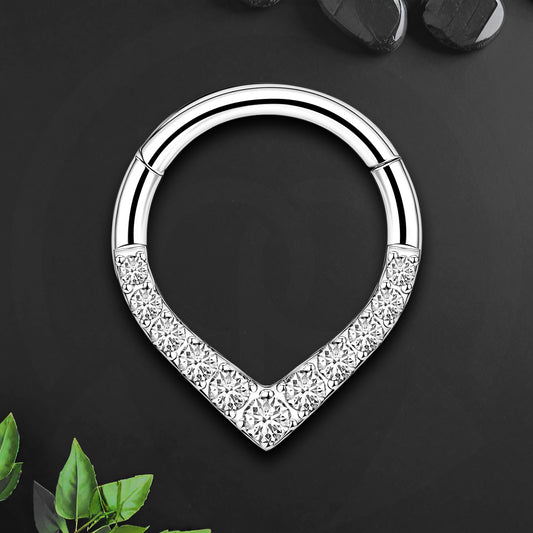 Titanium Clicker Ring in Modern Style with Crystals