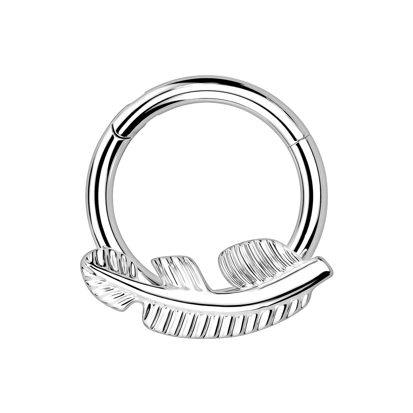 Titanium Clicker Ring with Feather Figure