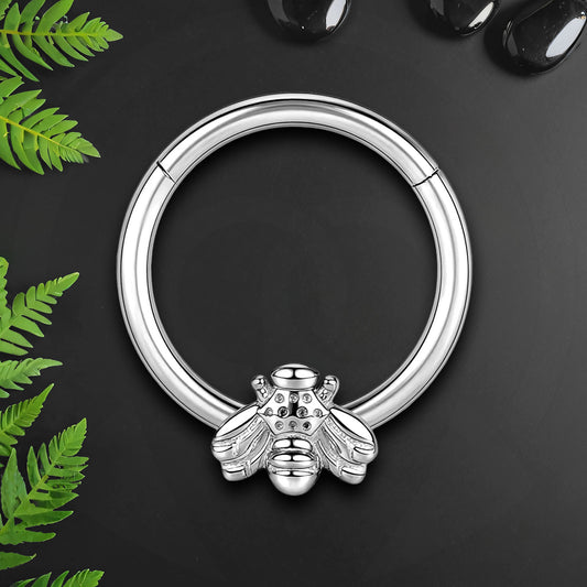 Titanium Clicker Ring with Fly Figure