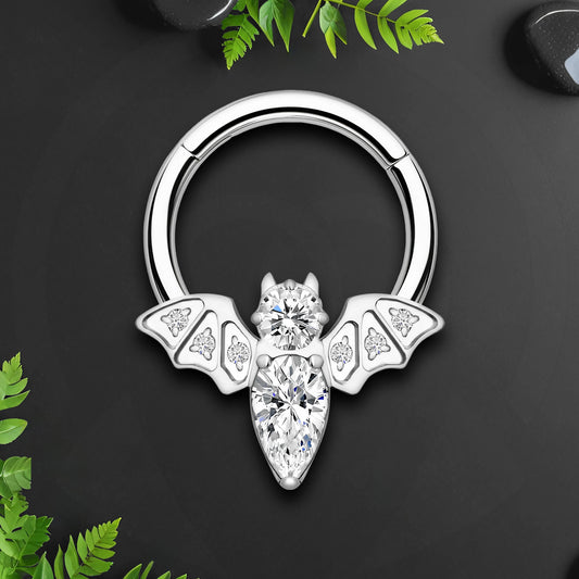 Titanium Clicker Ring with Bat Figure and Zirconia